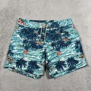 Faherty Board Shorts Mens 36 Blue Floral Beach Swim Trunk Surf Made in USA